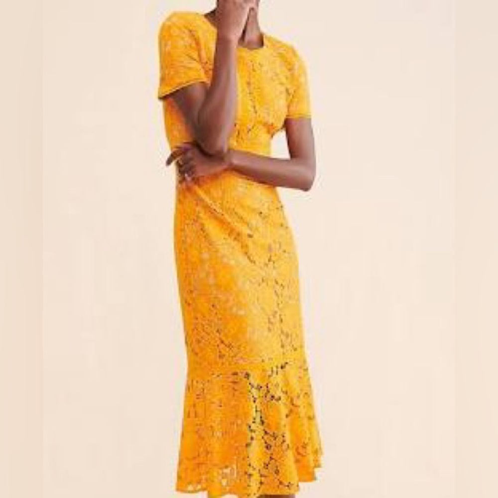 Rachel Parcell Fitted Lace Midi Dress In orange Size small Anthropologie